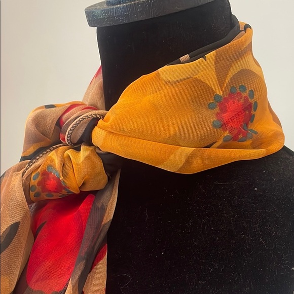 Floral Sheer Scarf - Red and Yellow and black - Picture 3 of 5